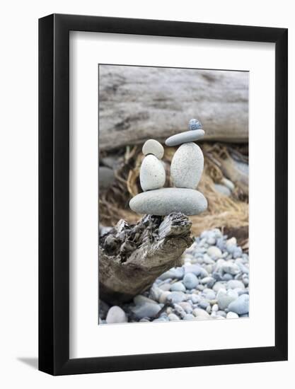 Us, Wa, Dungeness Spit. Rock Cairns on Driftwood-Trish Drury-Framed Photographic Print