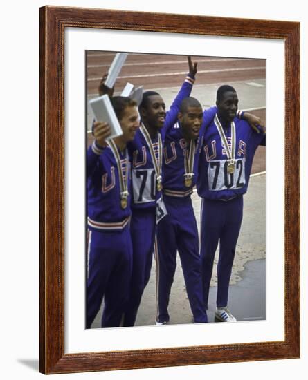 US Winning Team for the 4 X 100 Meter Relay at the Summer Olympics-George Silk-Framed Premium Photographic Print