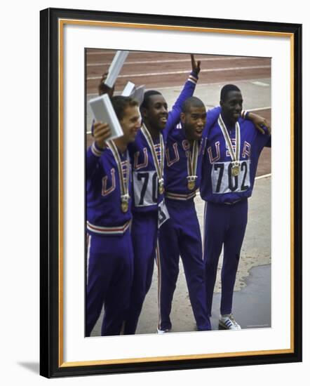 US Winning Team for the 4 X 100 Meter Relay at the Summer Olympics-George Silk-Framed Premium Photographic Print