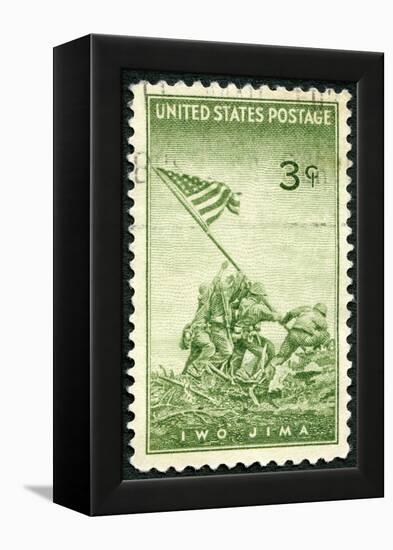 USA 1945 Shows Marines Raising Flag Mount Suribachi, Iwo Jima-popovaphoto-Framed Premier Image Canvas