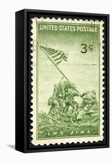 USA 1945 Shows Marines Raising Flag Mount Suribachi, Iwo Jima-popovaphoto-Framed Premier Image Canvas