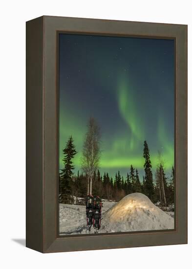 USA, Alaska, Fairbanks. a Quinzee Snow Shelter and Aurora Borealis-Cathy & Gordon Illg-Framed Premier Image Canvas