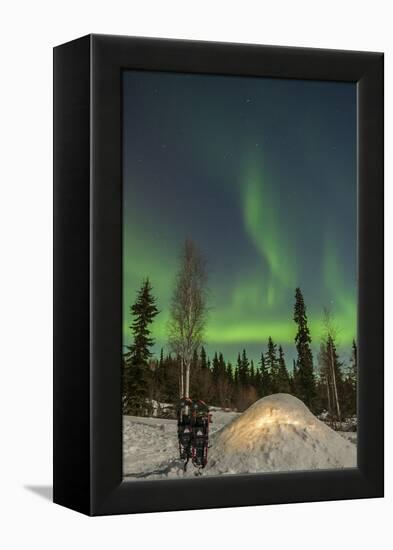 USA, Alaska, Fairbanks. a Quinzee Snow Shelter and Aurora Borealis-Cathy & Gordon Illg-Framed Premier Image Canvas