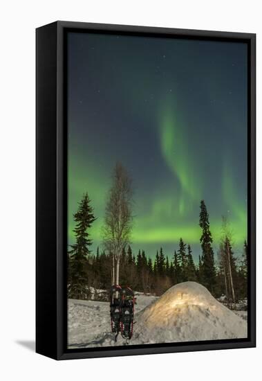 USA, Alaska, Fairbanks. a Quinzee Snow Shelter and Aurora Borealis-Cathy & Gordon Illg-Framed Premier Image Canvas