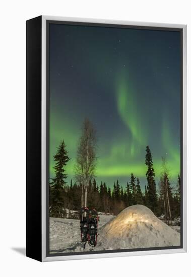 USA, Alaska, Fairbanks. a Quinzee Snow Shelter and Aurora Borealis-Cathy & Gordon Illg-Framed Premier Image Canvas