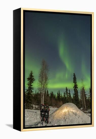 USA, Alaska, Fairbanks. a Quinzee Snow Shelter and Aurora Borealis-Cathy & Gordon Illg-Framed Premier Image Canvas