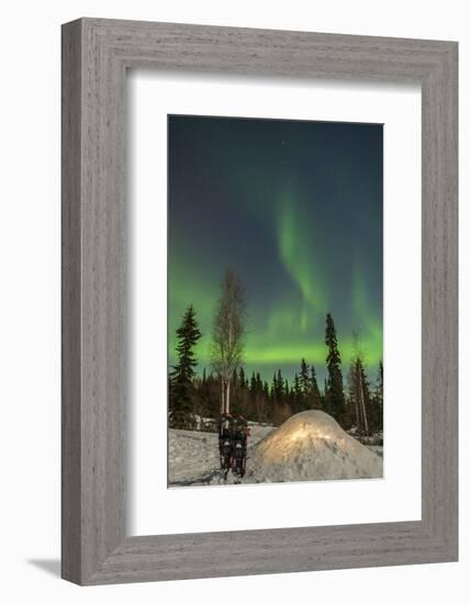 USA, Alaska, Fairbanks. a Quinzee Snow Shelter and Aurora Borealis-Cathy & Gordon Illg-Framed Photographic Print