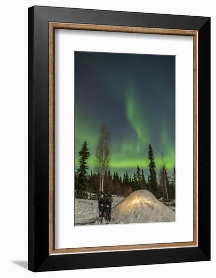 USA, Alaska, Fairbanks. a Quinzee Snow Shelter and Aurora Borealis-Cathy & Gordon Illg-Framed Photographic Print