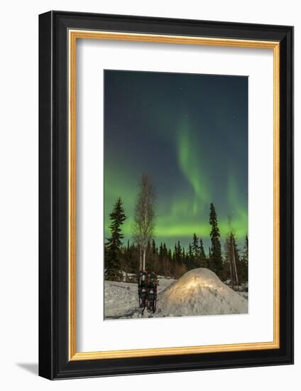 USA, Alaska, Fairbanks. a Quinzee Snow Shelter and Aurora Borealis-Cathy & Gordon Illg-Framed Photographic Print