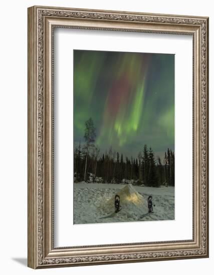 USA, Alaska, Fairbanks. a Quinzee Snow Shelter and Aurora Borealis-Cathy & Gordon Illg-Framed Photographic Print