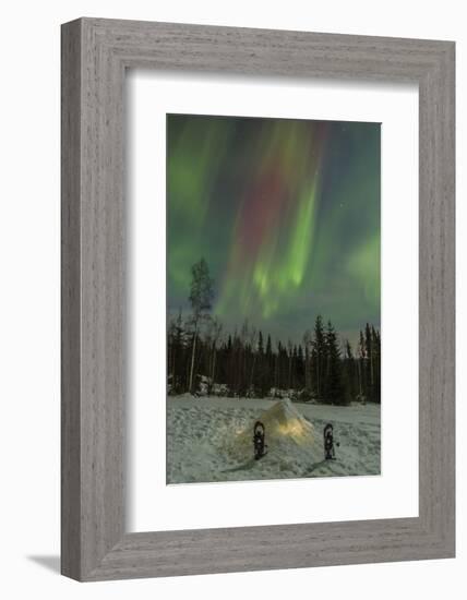 USA, Alaska, Fairbanks. a Quinzee Snow Shelter and Aurora Borealis-Cathy & Gordon Illg-Framed Photographic Print