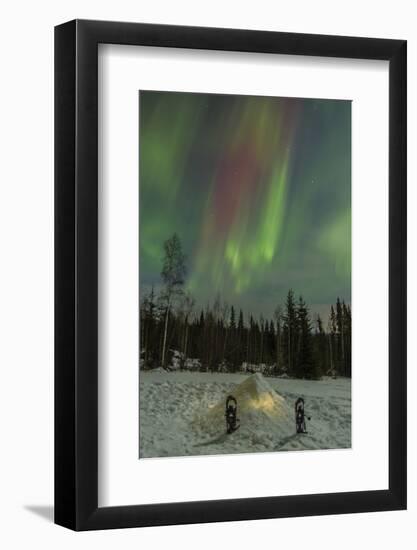 USA, Alaska, Fairbanks. a Quinzee Snow Shelter and Aurora Borealis-Cathy & Gordon Illg-Framed Photographic Print