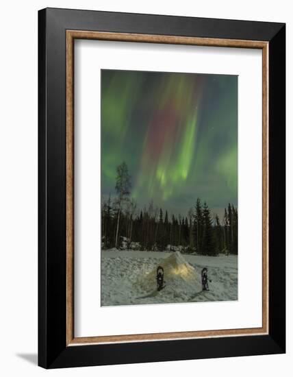 USA, Alaska, Fairbanks. a Quinzee Snow Shelter and Aurora Borealis-Cathy & Gordon Illg-Framed Photographic Print