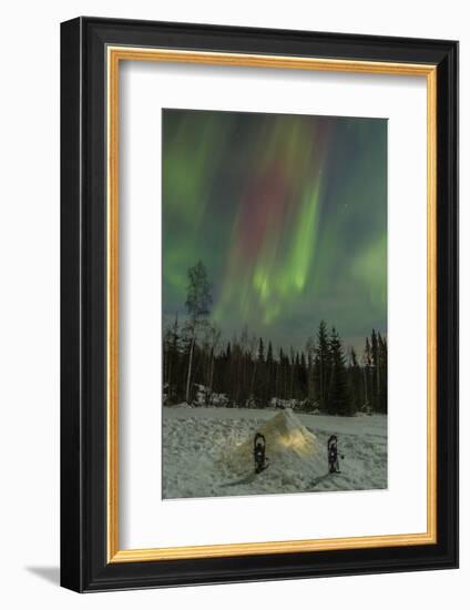 USA, Alaska, Fairbanks. a Quinzee Snow Shelter and Aurora Borealis-Cathy & Gordon Illg-Framed Photographic Print