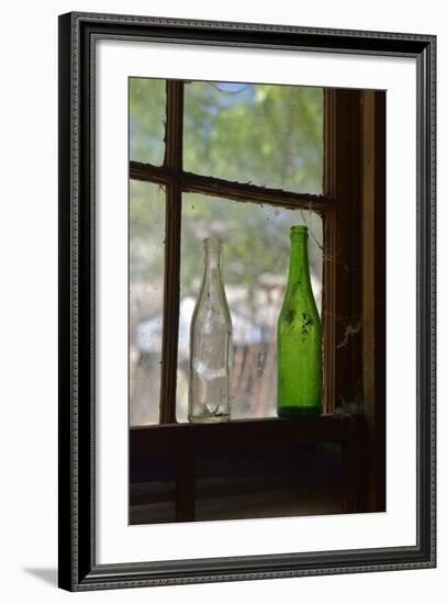 USA, Arizona, Jerome, Gold King Mine. Old Bottles in a Window-Kevin Oke-Framed Photographic Print