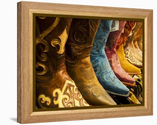 USA, Arizona, Old Scottsdale, Line Up of New Cowboy Boots-Terry Eggers-Framed Premier Image Canvas
