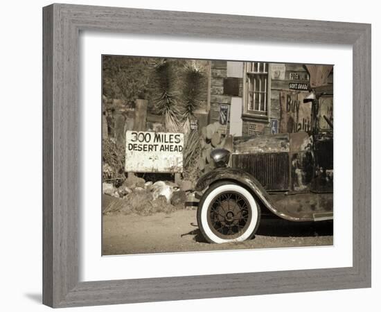 USA, Arizona, Route 66, Hackberry General Store, 300 Miles Desert Ahead Sign-Alan Copson-Framed Photographic Print