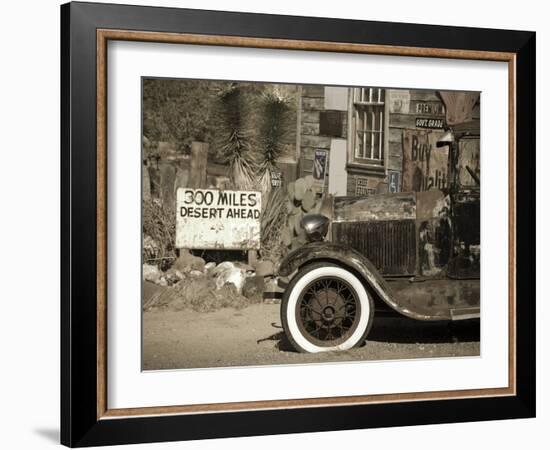 USA, Arizona, Route 66, Hackberry General Store, 300 Miles Desert Ahead Sign-Alan Copson-Framed Photographic Print