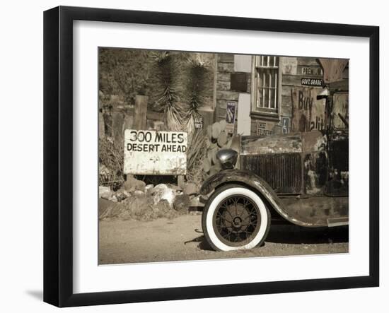 USA, Arizona, Route 66, Hackberry General Store, 300 Miles Desert Ahead Sign-Alan Copson-Framed Photographic Print