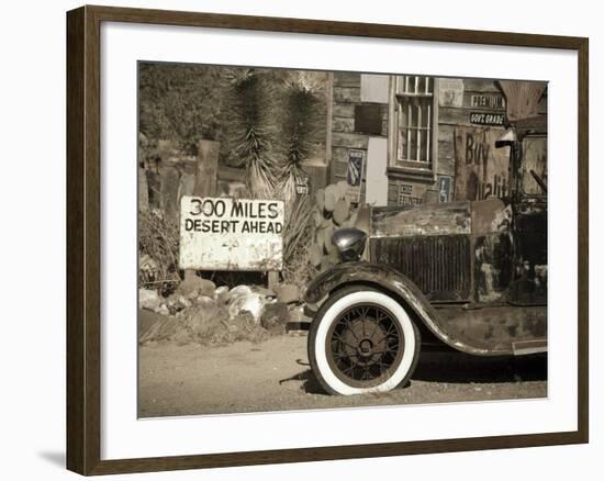 USA, Arizona, Route 66, Hackberry General Store, 300 Miles Desert Ahead Sign-Alan Copson-Framed Photographic Print