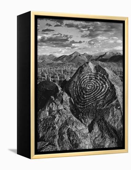 USA, Arizona, Saguaro National Park. Petroglyphs on Signal Hill-Dennis Flaherty-Framed Premier Image Canvas