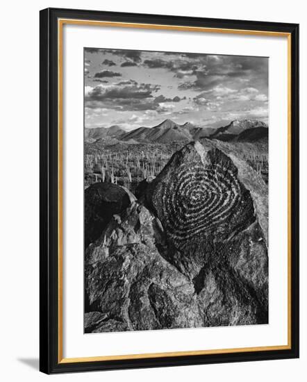 USA, Arizona, Saguaro National Park. Petroglyphs on Signal Hill-Dennis Flaherty-Framed Photographic Print