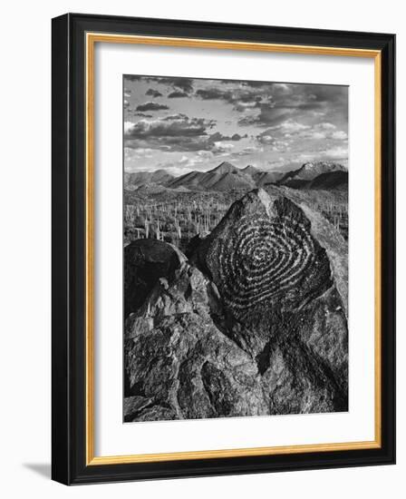 USA, Arizona, Saguaro National Park. Petroglyphs on Signal Hill-Dennis Flaherty-Framed Photographic Print