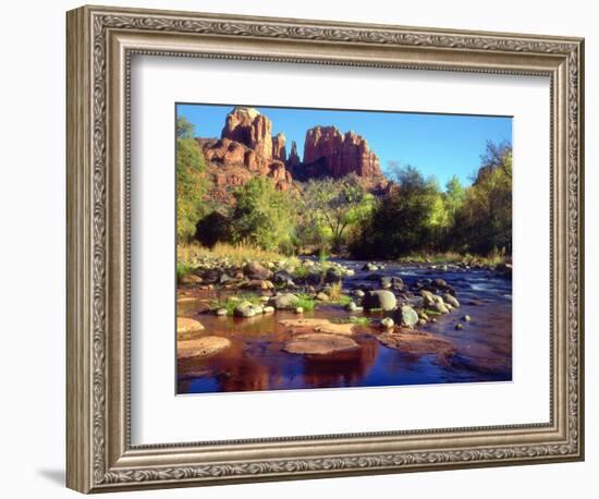 USA, Arizona, Sedona. Cathedral Rock Reflecting in Oak Creek-Jaynes Gallery-Framed Photographic Print