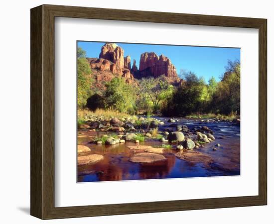 USA, Arizona, Sedona. Cathedral Rock Reflecting in Oak Creek-Jaynes Gallery-Framed Photographic Print