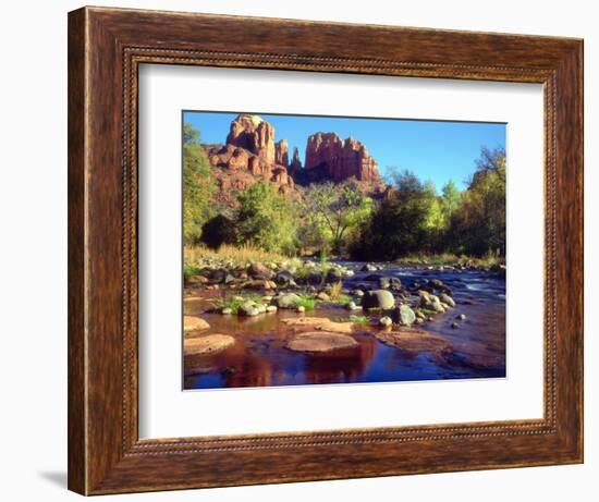 USA, Arizona, Sedona. Cathedral Rock Reflecting in Oak Creek-Jaynes Gallery-Framed Photographic Print