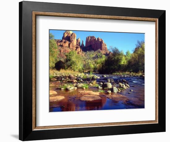 USA, Arizona, Sedona. Cathedral Rock Reflecting in Oak Creek-Jaynes Gallery-Framed Photographic Print