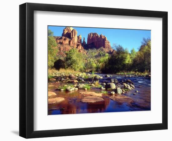 USA, Arizona, Sedona. Cathedral Rock Reflecting in Oak Creek-Jaynes Gallery-Framed Photographic Print