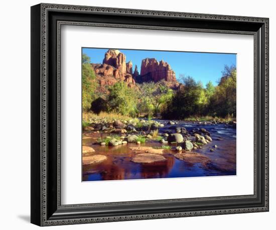 USA, Arizona, Sedona. Cathedral Rock Reflecting in Oak Creek-Jaynes Gallery-Framed Photographic Print