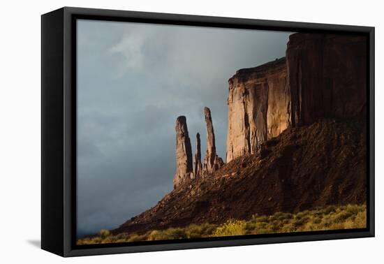 USA, Arizona- Utah, Navajo Tribal Park, Monument Valley, Three Sisters and Mitchell Mesa-Bernard Friel-Framed Premier Image Canvas