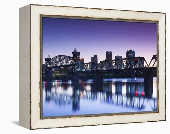 USA, Arkansas, Little Rock, City Skyline from the Arkansas River-Walter Bibikow-Framed Premier Image Canvas