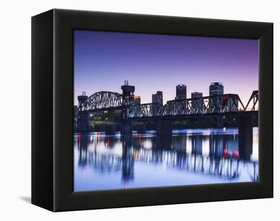USA, Arkansas, Little Rock, City Skyline from the Arkansas River-Walter Bibikow-Framed Premier Image Canvas