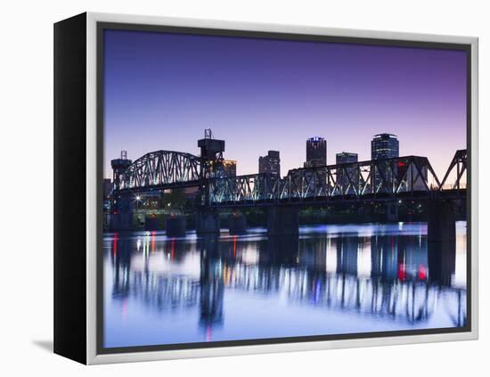 USA, Arkansas, Little Rock, City Skyline from the Arkansas River-Walter Bibikow-Framed Premier Image Canvas