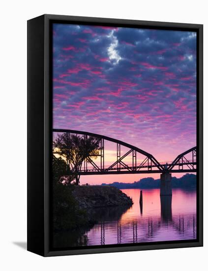 USA, Arkansas, Little Rock, Clinton Presidential Park Bridge and Arkansas River-Walter Bibikow-Framed Premier Image Canvas