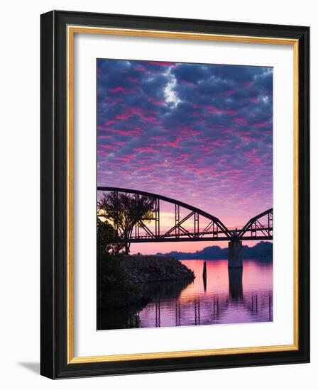 USA, Arkansas, Little Rock, Clinton Presidential Park Bridge and Arkansas River-Walter Bibikow-Framed Photographic Print