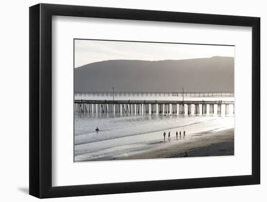 USA, California, Avila Beach. Silhouetted Beach Walkers Approach Pier End of Day-Trish Drury-Framed Photographic Print