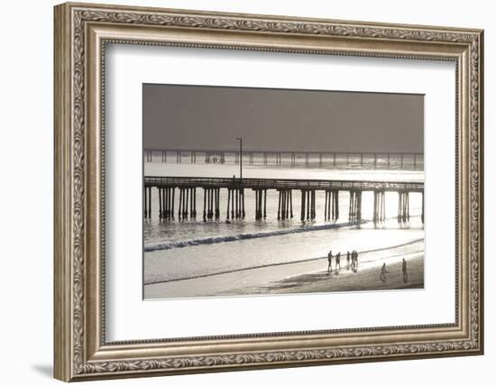 USA, California, Avila Beach. Silhouetted Beach Walkers Approach Pier End of Day-Trish Drury-Framed Photographic Print