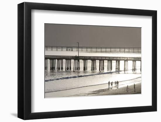 USA, California, Avila Beach. Silhouetted Beach Walkers Approach Pier End of Day-Trish Drury-Framed Photographic Print