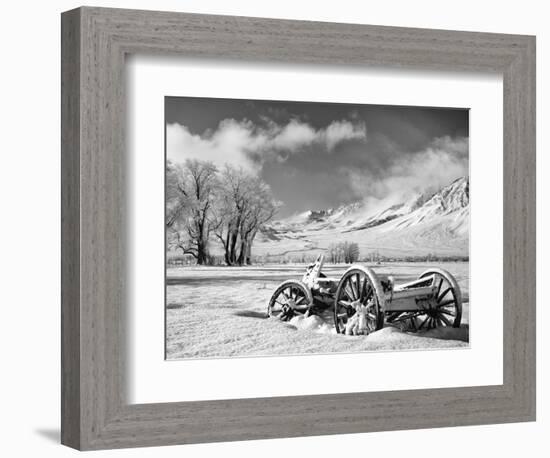 USA, California, Bishop. Snow-Covered Vintage Wagon in Owens Valley-Dennis Flaherty-Framed Photographic Print