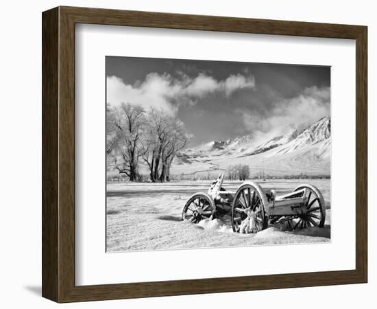 USA, California, Bishop. Snow-Covered Vintage Wagon in Owens Valley-Dennis Flaherty-Framed Photographic Print