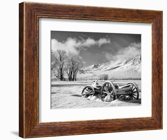 USA, California, Bishop. Snow-Covered Vintage Wagon in Owens Valley-Dennis Flaherty-Framed Photographic Print