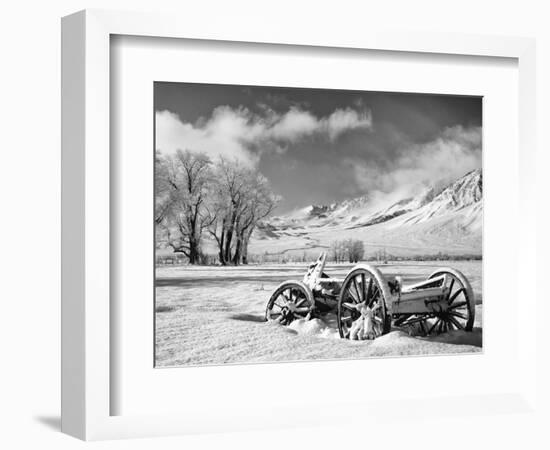 USA, California, Bishop. Snow-Covered Vintage Wagon in Owens Valley-Dennis Flaherty-Framed Photographic Print