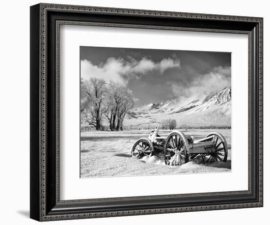 USA, California, Bishop. Snow-Covered Vintage Wagon in Owens Valley-Dennis Flaherty-Framed Photographic Print