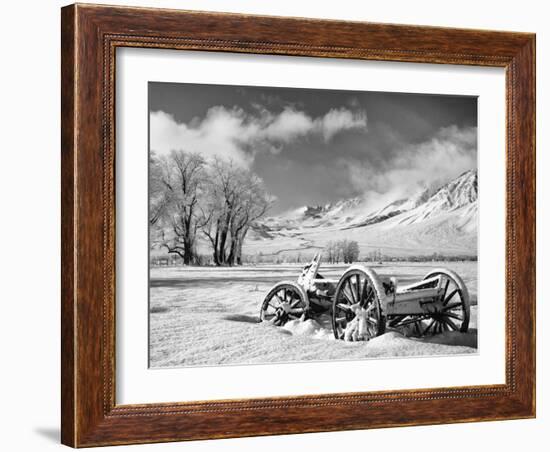 USA, California, Bishop. Snow-Covered Vintage Wagon in Owens Valley-Dennis Flaherty-Framed Photographic Print