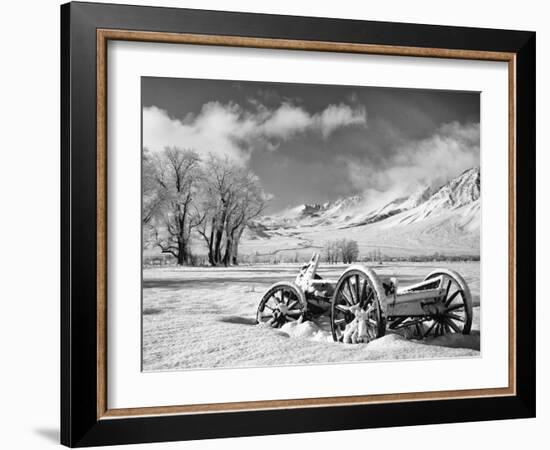 USA, California, Bishop. Snow-Covered Vintage Wagon in Owens Valley-Dennis Flaherty-Framed Photographic Print