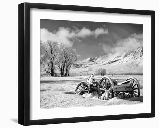 USA, California, Bishop. Snow-Covered Vintage Wagon in Owens Valley-Dennis Flaherty-Framed Photographic Print